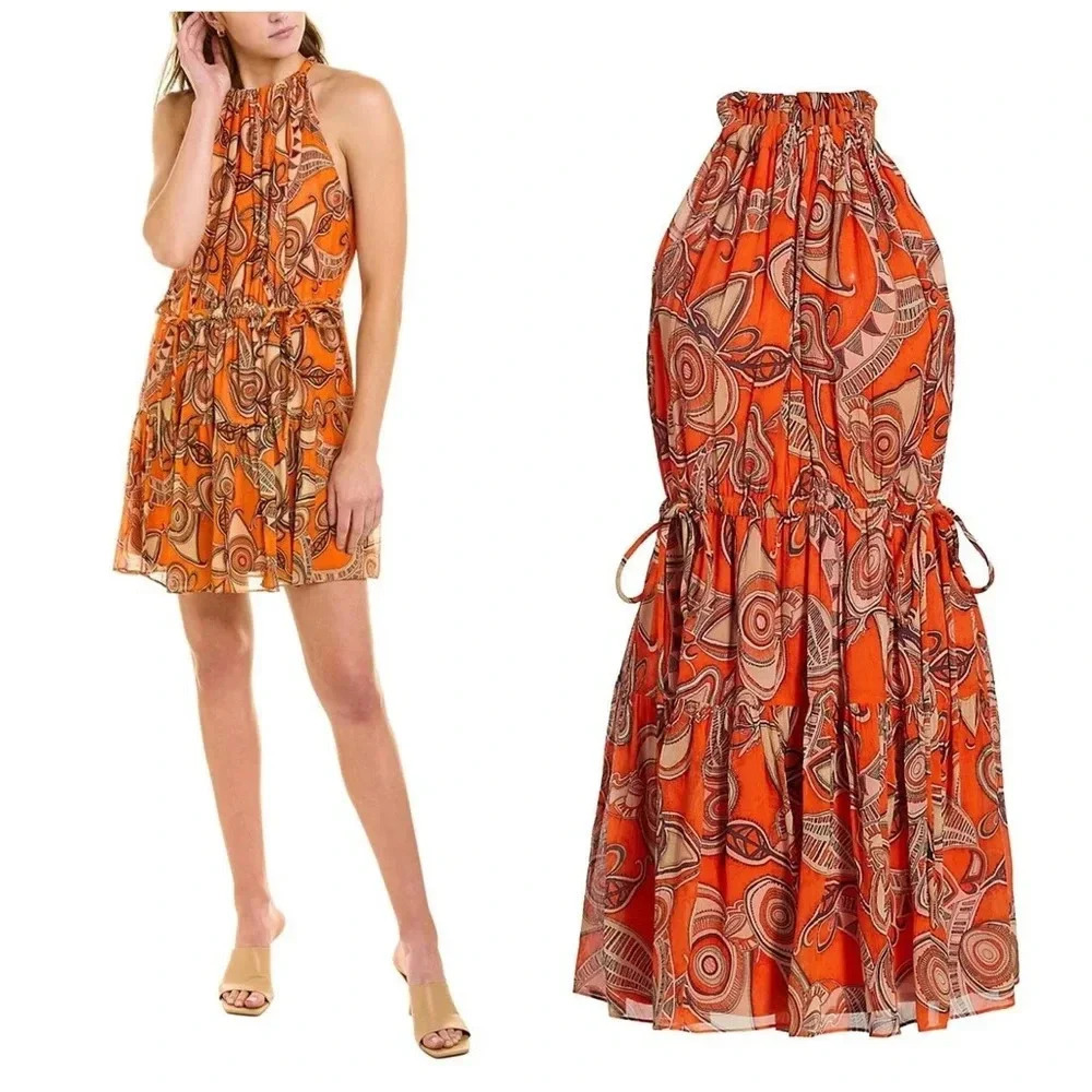 Nwt A.L.C. Bella Silk Mini Dress - Floral Halter Pleated Dress - Tropical Resort